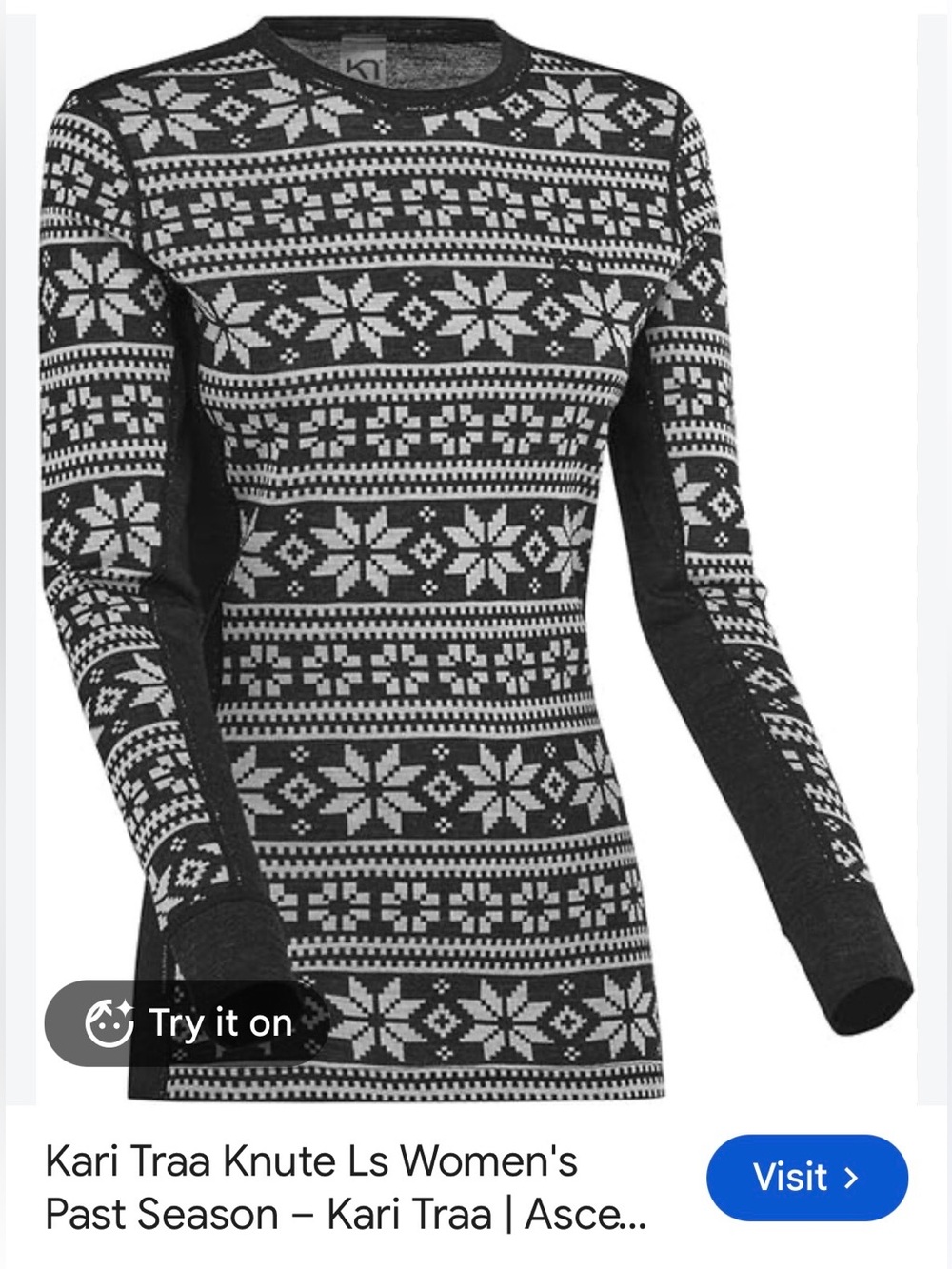 Kari Traa Knute Long Sleeve Women’s XL wool base layer